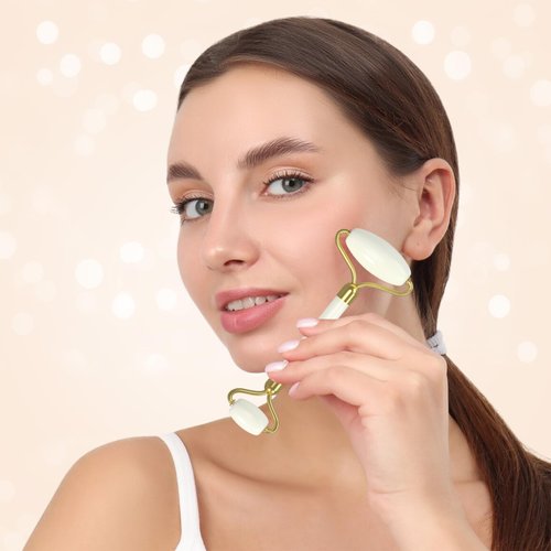 Jade Roller Gua Sha Set - Facial Skin Care Set, Facial Beauty Tools, Natural Beauty Skin Care Tools, Face Roller Massager for Face, Neck, and Eye Treatment (White)