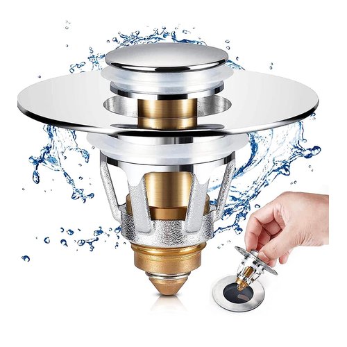 Universal Bathroom Sink Drain Stopper Replacement - Stainless Steel Drain Cover, with Brass Bullet Core, Drain Hair Catcher, Sleek Design, Drain Stopper, Push - Pop-Up Type