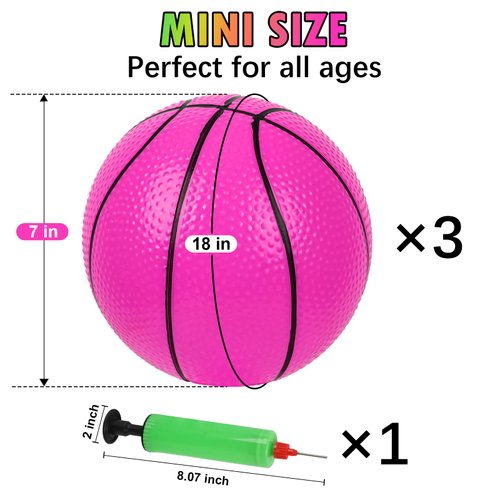 FAKOFIS Mini Basketball with Pump 7 Inch Replacement Basketball for Mini Hoops,Small Toy Basketball for Kids Indoor Outdoor Play, Waterproof Pool Basketball for Beach Game (with 3 Packs)