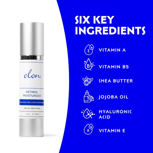 Elon Retinol Moisturizer Cream for Face — Hyaluronic Acid Moisturizer (1.7 Oz) — Facial Skin Care Products — Facial Moisturizer w/Vitamins & Jojoba Oil — Anti-Aging Moisturizer