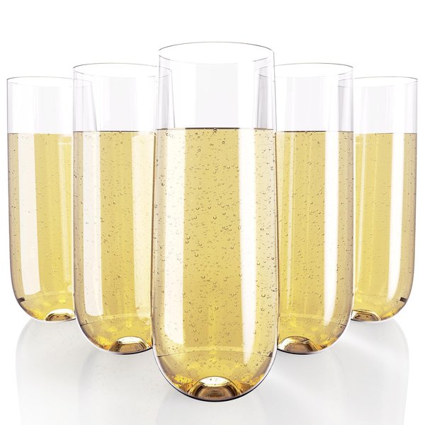 JOLLY CHEF 24 Pack Plastic Champagne Flutes 9 oz, Crystal Clear Stemless Toasting Glasses Disposable Drinkware Ideal for Wedding, Birthday, Party