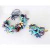 LLinfflr Flower Wreath Crown Boho Flower Headband Floral Halo Headpiece Hair Garland with Wrist Wedding Party Photos Blue