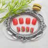Square Press on Nails Short Fake Nails with Floral Designs Orange Nails Press ons Glossy Glue on Nails Summer Fall Acrylic Nails Full Cover Artificial Stick on Nails for Women 24Pcs