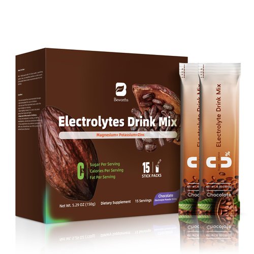 B BEWORTHS Electrolytes Powder Packets for Electrolyte Drink Mix | Sugar-Free Electrolytes Packets with Vitamins & Magnesium Replenish Hydration - 15 Sticks