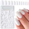 AddFavor 300pcs Coffin Press on Nails Medium Fake Nails Glossy White Nails Ballerina Square Nail Press on Acrylic False Nail for Women Girls