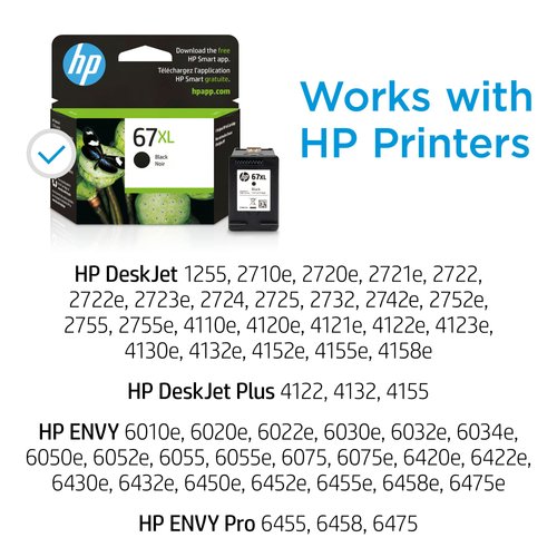 HP 67XL Black High-yield Ink Cartridge | Works with HP DeskJet 1255, 2700, 4100 Series, HP ENVY 6000, 6400 Series | Eligible for Instant Ink | 3YM57AN