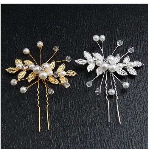 Bridal Wedding Hair Pins， Gold/Sliver Rhinestone Pearl Hair Clips Headpiece Vintage Wedding Hair Accessories for Brides Bridesmaids Flower Girls (Pearl Rhinestone)