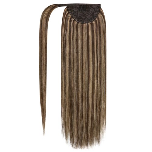 Ve Sunny Ponytail Hair Extensions Dark Brown Real Hair Ponytail Extension Highlights Pony Tails Hair Extensions Brown Human Hair Ponytail Dark Brown Highlighted Caramel Blonde 18inch 80G