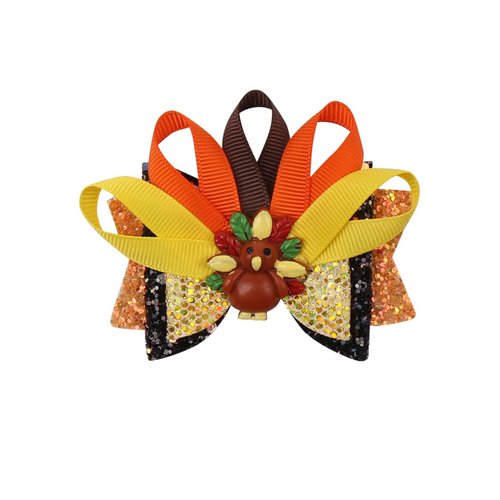 Thanksgiving Turkey Hair Bow Clips Thanksgiving Day Hair Clip Pin Turkey Bow Hair Clips JHT03 (B2)