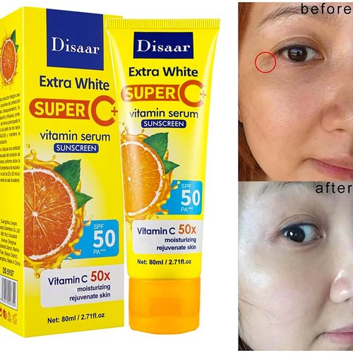 DISAAR BEAUTY Vitamin C Serum Sunscreen SPF 50 PA+++ Moisturizing Rejuvenate Skin Protection UVA/UVB Hydrating 80ml / 2.71fl.oz