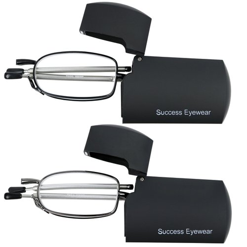 Success Eyewear Reading Glasses 2 Pair Black and Gunmetal Readers Compact Folding Glasses for Reading for Men and Women Case Included Bundle: Set of Black and Gunmetal With 2 Cases 1.5