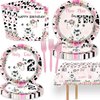 51 Pcs Holy Cow I'm Two Girls Birthday Party Supplies Moo Moo I'm Two Tablecloth Paper Plates Napkins Forks Dinnerware for Farm Animals Cow Theme Girls 2nd Birthday Party Supplies Decorations
