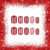 24Pcs Christmas Red Press on Nails Short Square Fake Nails White Snowflake Candy Stripes Design Glue on Nails Glossy Acrylic Nails Cute False Nails Christmas Stick on Nails for Women Girls