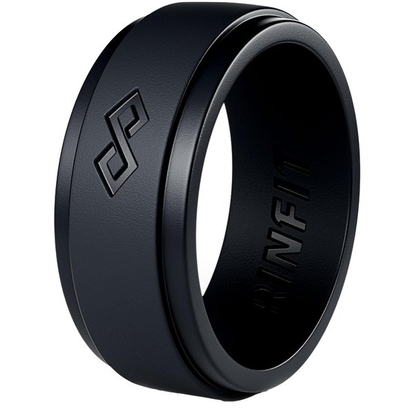 Rinfit Silicone Rings for Men - Mens Silicone Wedding Band - Infinity Silicone Ring Men - Rubber Wedding Rings - Patented Design - Black, Size 9