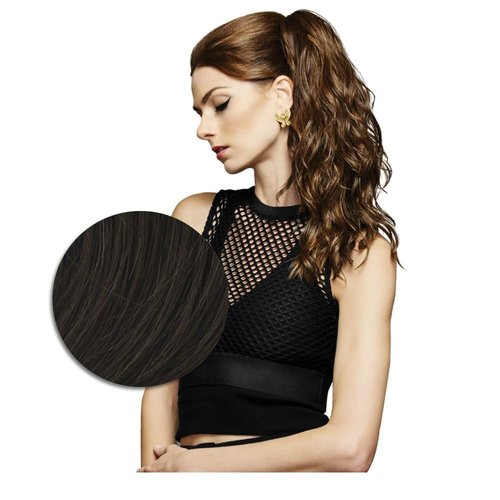 HairDo 18" Simply Curly Ponytail Color R6 DARK CHOCOLATE Hairpieces Claw Clip Pony Tru2Life Heat Friendly Beach Waves Synthetic