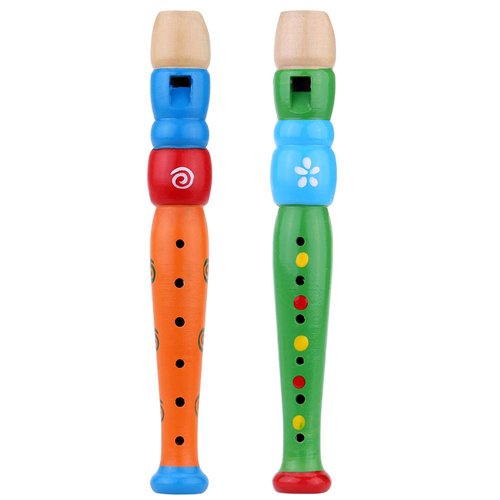 Tovip 2PCS Wooden Kid Flute Musical Instrument Early Education Develop Recorder Woodwind Musical Educational Toy for Children (Random Color)