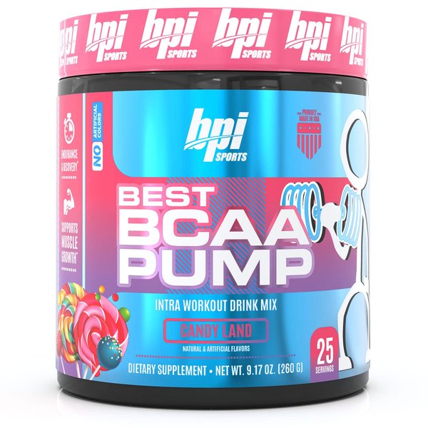 BPI Sports Best BCAA Pump - BCAA Powder Intra Workout Sports Drink with Branched Chain Amino Acids for Hydration & Recovery, for Men & Women - Candy Land - 25 Servings