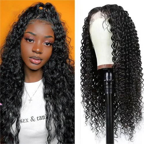 AUOCATTAIL 13x4 Deep Wave Lace Front Wigs Human Hair Curly Glueless Wigs Transparent Lace Pre Plu...