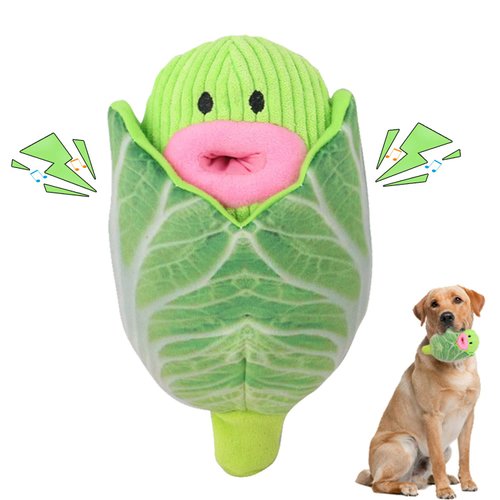 Interactive Dog Toys 2-in-1 Squeaky Dog Toys with Soft, Durable Fabric for Small, Medium Pets, Dog chew Toy Stuffing for Indoor Play, Vegetable Dog Toys (Cabbage)