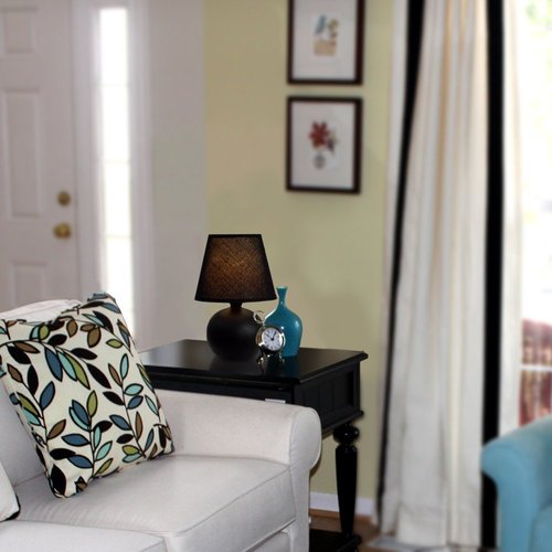 Simple Designs LT2008-BLK Mini Ceramic Globe Table Lamp with Matching Fabric Shade, Black