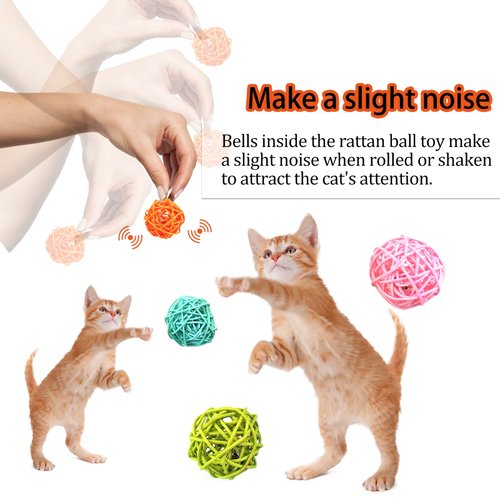 Andiker Cat Balls, 5pcs Colorful and Build-in Bell Cat Sound Ball Toy Bird Toys Natural Play Balls Parrot Gnawing Toy Chew and Chase Cat Toys for Indoor Cats to Keep Fit and Active (Bell Ball)