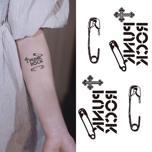 Oottati 2 Sheets Waterproof Small Cute Fake Hand Neck Temporary Tattoos Stickers Black Word Rock Punk Pin Cross