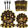 132 Pcs Construction 5th Birthday Party Supplies Dump Truck Theme Five Tableware Includes Hanging Swirl, Banner, Plates, Cups, Tablecloth for Boys Construction Five Years Old Bday Party Decorations