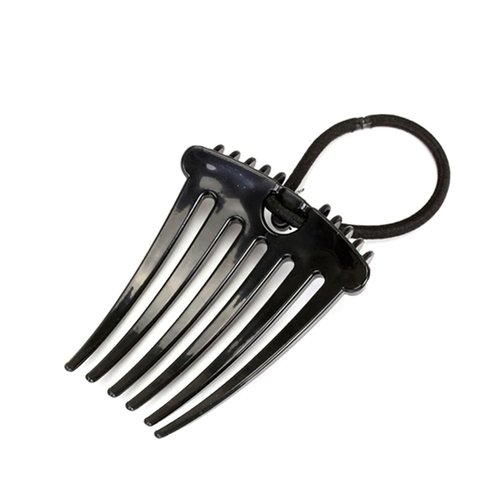 Black Comb with Elastic Band, Ponytail Bump It Up Volume Inserts Combs Fluffy Hair Comb, Hair Styling Tool with Elastic Rubber Band Hair Combs