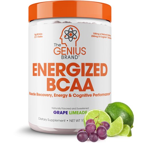 Genius BCAA Energy Powder, Grape Limeade - Nootropic Amino Acids &amp; Muscle Recovery - Natural Vega...
