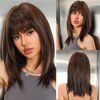 Getshow Dark Brown Wigs for Women layered Straight Wig with Bangs Natural Synthetic Hair