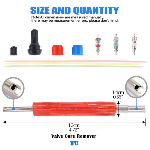 Glarks 148Pcs Tire Valve Car Air Conditioner Valve Core Kit, Tyre Air Valve Cap Tire Valve Core Tire Valve Stem Air Conditioning Valve Core with Dual Head Valve Core Remover Tool 6 in1 Tire Repair Set