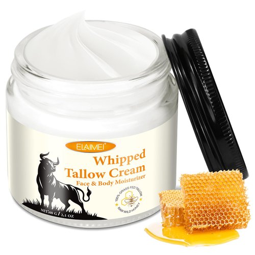 NTSNWFWX Beef Tallow for Skin,Beef Tallow Moisturizer,Tallow and Honey Balm,100% Grass-Fed Pure Beef Tallow for Face,All Skin Types,2.2 OZ