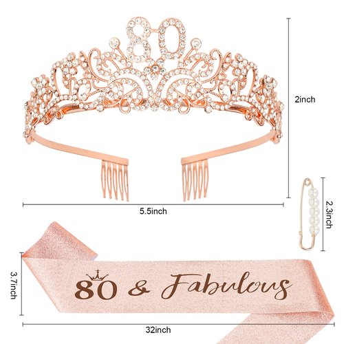 Semato 80th Birthday Decorations - 80th Birthday Tiara and 80th Birthday Sash Glitter Kit 80th Birthday Gifts for Women Happy 80th Birthday Party Supplies and Favors