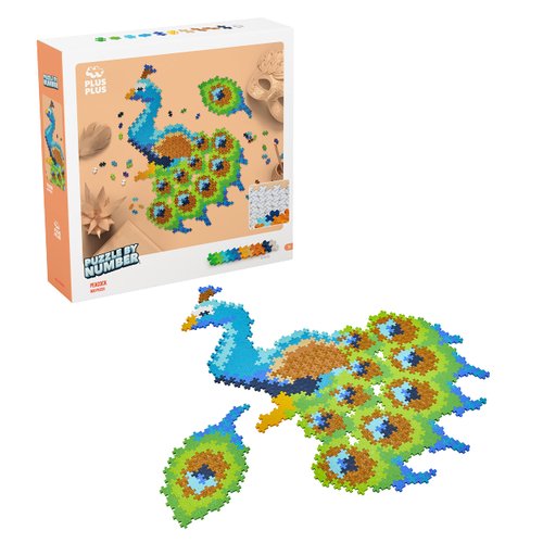 Plus Plus Puzzle by Number, 800 Piece Mini Interlocking Hashtag Color Blocks, 3D Pixel Art Kit for Kids - Peacock