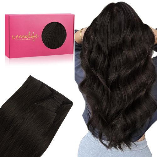 WENNALIFE Genius New Weft Hair Extensions Real Human Hair, 22" 60g Dark Brown Sew in Hair Extensions Natural Luxury Remy Human Hair Extensions for Women Straight Invisible Extensione de Cabello Humano