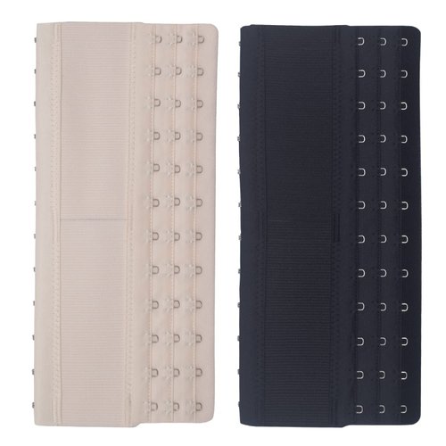 DoHope Elastic Corset Extenders for Bustiers Shapewear Waist Cincher Faja Stretchy 15 Hooks (Multi Color) (12 Hooks Elastic Corset Extenders (2pcs of Black & Beige))