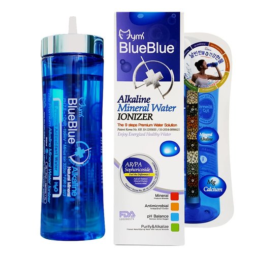 Mymi BlueBlue Alkaline Mineral 9 Stage Filter Water Bottles Alkaline Mineral Water Ionizer Portable Water Bottle (Filter Bottle 500 ML) Made in Korea