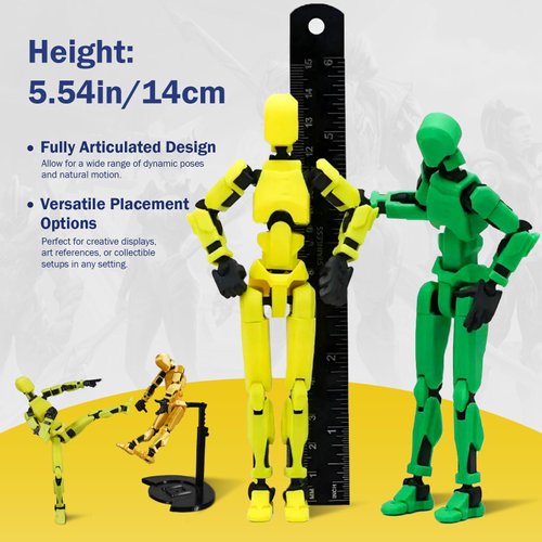 Outgoto Pre-Assembly 3D Printed 5.54'' Dummy13 Action Figure, Multi-Jointed Tian13, Articulated T13 Desktop Decoration,12 in 1 Accessories, Best Birthday Festival Gift (White+White)