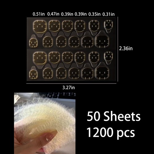 1200 Pcs 50 Sheets Nail Adhesive Tabs Nail Glue Stickers for Press on Nails Adhesive Tabs Waterproof Nail Stickers for Press ons Nail Sticky Tabs Double Sided Nail Jelly Sticker Double Sided Tips