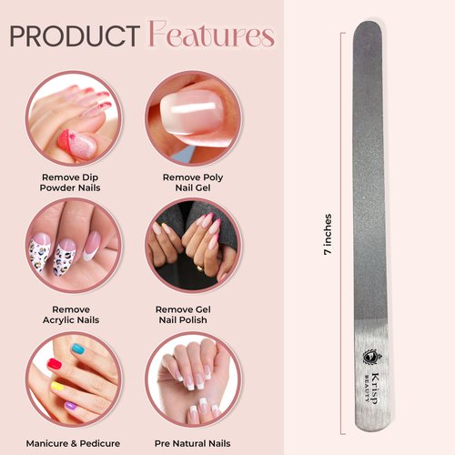 Stainless Steel Manicure Pedicure Metal Deb Diamond Nail File 7" inch, Double Sided Dust Coating Suitable for Natural or Acrylic Nails (Pack of 2) by Krisp Beauty