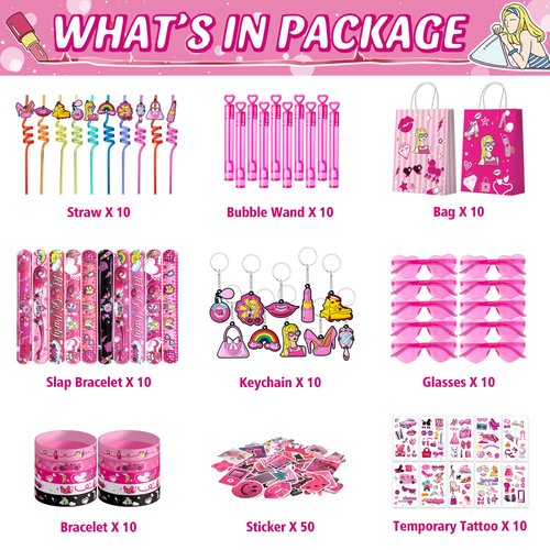 KULUJIA 120 pcs Pink Party Favors Princess Birthday Supplies Girl Kid Toy Gift Goodie Bag Stuffer Filler Makeup Party Decorations