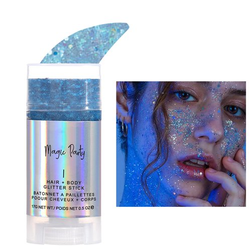 Holographic Flash Stick, Holographic Glitter Cosmetics-Body, Face, Eyes, Hair, Nail Makeup, Colorful Stage Makeup，Party Carnival Shining Glitter， Festival Loose Glitter Set (02# Blue)