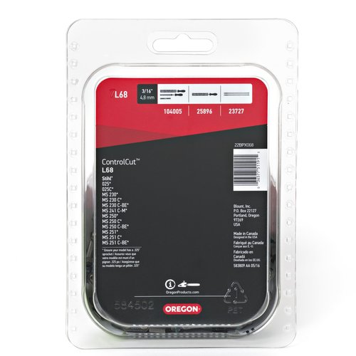 Oregon L68 ControlCut Chainsaw Chain for 18-Inch Bar, 68 Drive Links, .325" Pitch, .063" Gauge, Fits Several Stihl Models (22BPX068G),Grey