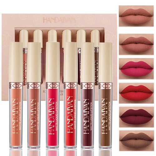 Topcent Matte Liquid Lipstick Sets, 6 Nude Colors Non-stick Cup Not Fade Waterproof Lip Gloss, Long-Lasting Lip Makeup Gift Set for Women, Lip Stains Pack Bundles (SET-A)