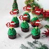 24Pcs Christmas One Cupcake Toppers Glitter Xmas Santa Hat First Birthday Cake Topper Decorations for Christmas Theme Baby Shower Kids 1st Birthday Party Supplies Red