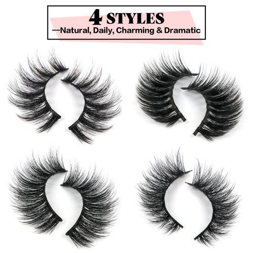 JIMIRE 20 Pairs False Eyelashes 4 Styles Mink Eyelashes Fluffy Pack 3D Volume Faux Mink Cat Eye Lashes Pack