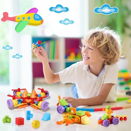 LOOIKOOS Magnetic Blocks,Magnetic Building Tiles for Kids 3-5 4-6,Montessori Toys for 3 4 5 6 Year Old Boy,Preschool STEM Educational Sensory Magnet Vehicle Toys for Ages 3-5 4-6 Year Old Boys