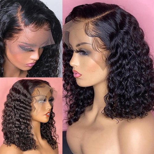 Tascal Bob Wig Human Hair 13x6 Deep Curly Lace Front Wigs Human Hair 180% Density Short Bob Human Hair Wig Pre Plucked with Baby Hair Glueless Hair Curly Wigs for Black Women(12 Inch)