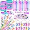 KELENO 98 Unicorn Party Favors Birthday Supplies for Girls Kids Straw Bubble Silicone Band Sticker Rainbow Unicorn Toy Gift Filler Goodie Bag Stuffer Unicorn Party Supplies