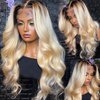 Smavida HD Lace Front Wigs Human Hair for Black Women,150% Density Ombre 613 Blonde Free Part Colored Lace Frontal Human Hair Wig Dark Root Body Wave Wig Pre Plucked with Baby Hair 24inch
